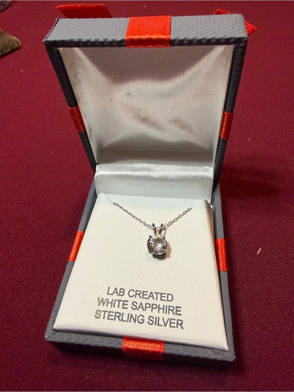 Sterling Silver White Sapphire Pendant Necklace - Lab Created